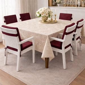 6 Adet Premium Şönil Arkalıklı Sandalye Minderi, Extra Kalın (Kalınlık 4,5cm)-Bordo Düz