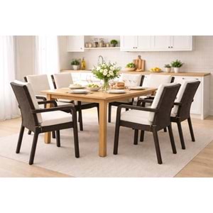 6 Adet Premium Şönil Arkalıklı Sandalye Minderi, Extra Kalın (Kalınlık 4,5cm)-A.Krem