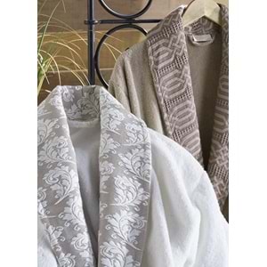 Dantela 6 Prç Jakarlı Pamuk Aile Bornoz Seti-Diana krem - kahve