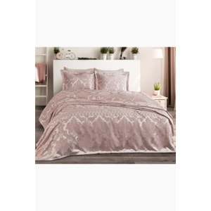 Dantela Mina Jakarlı Çift Kişilik Yatak Örtüsü Seti (250x260 pudra