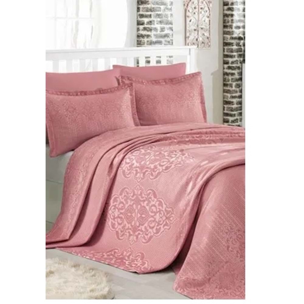 Dantela Mina Jakarlı Çift Kişilik Yatak Örtüsü 250x260 Gül Kurusu