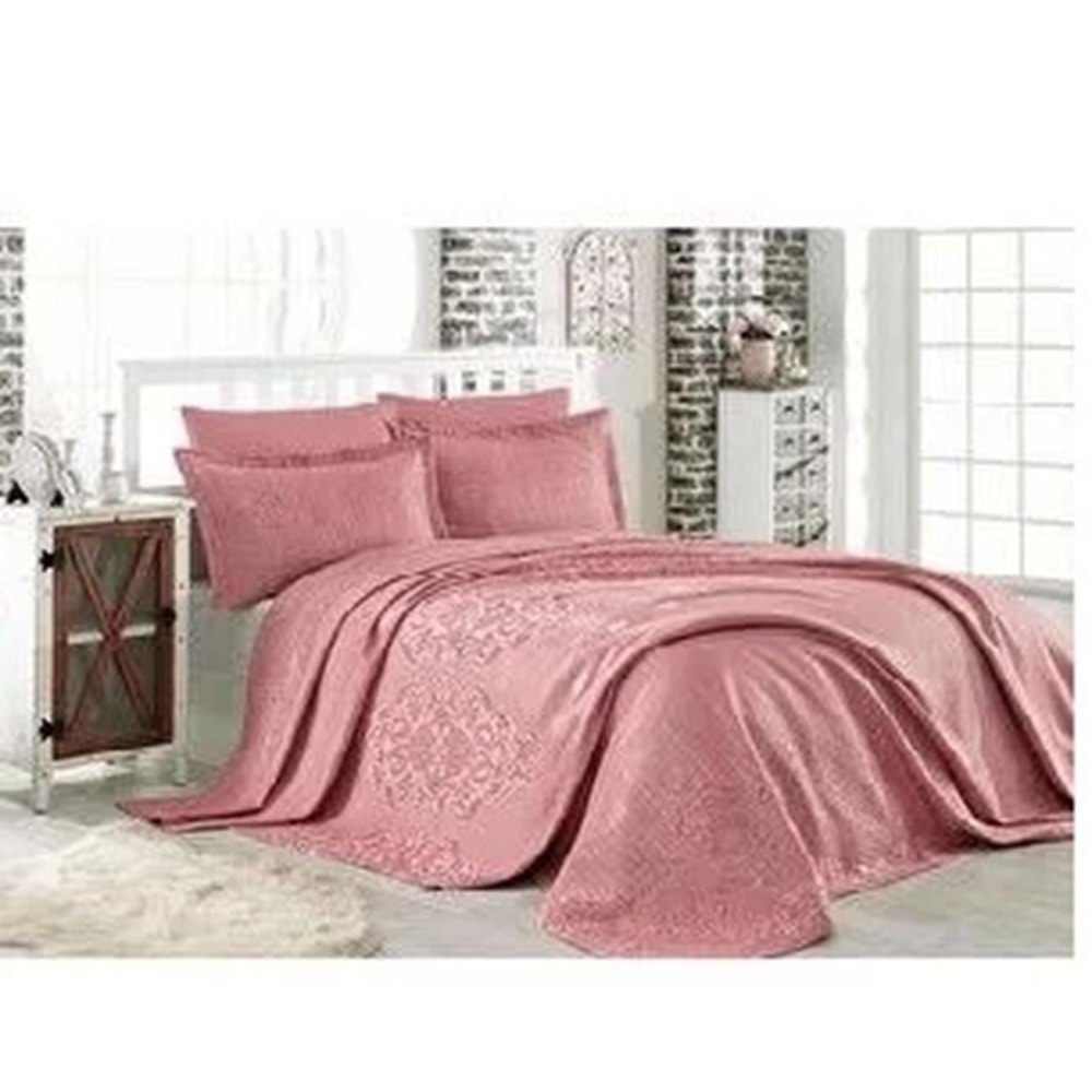 Dantela Mina Jakarlı Çift Kişilik Yatak Örtüsü 250x260 Gül Kurusu