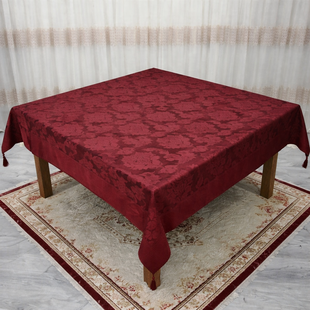Mandaş Milanyum kaymaz şönil masa örtüsü 170*170 bordo