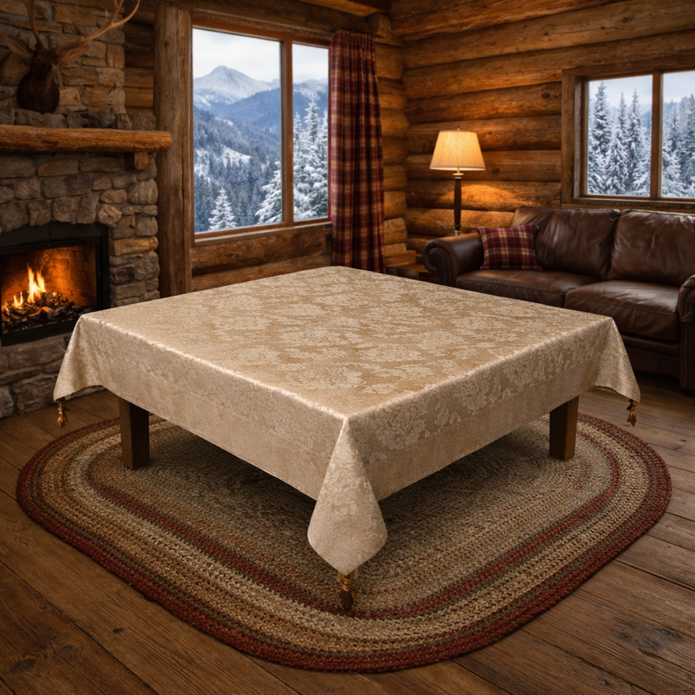 Mandaş Milanyum kaymaz şönil masa örtüsü 170*170 BEJ