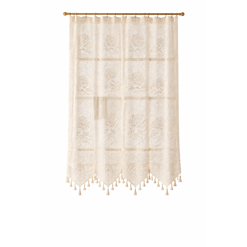 Buldan Tül Perde El İşi Dantelli Gül Desen Rustikli TEK Parcalı 100x160