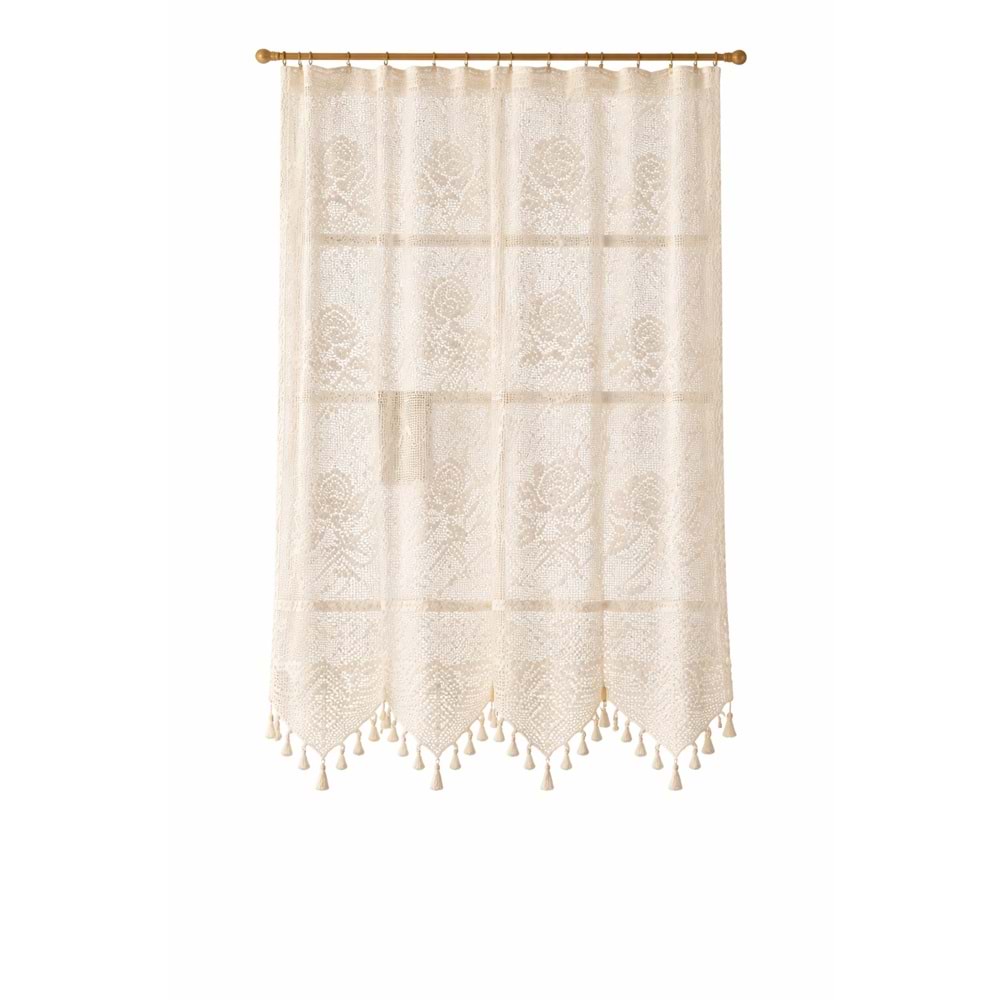 Buldan Tül Perde El İşi Dantelli Gül Desen Rustikli TEK ParcaLI (150x160)