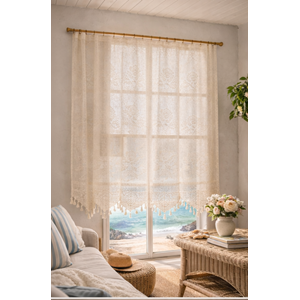 Buldan Tül Perde El İşi Dantelli Gül Desen Rustikli TEK ParcaLI (150x160)