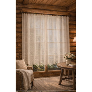 Buldan Tül Perde El İşi Dantelli Gül Desen Rustikli TEK Parcalı (200*160)