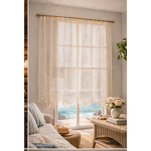 Buldan Tül Perde El İşi Dantelli Gül Desen Rustikli TEK Parcalı (200*160)