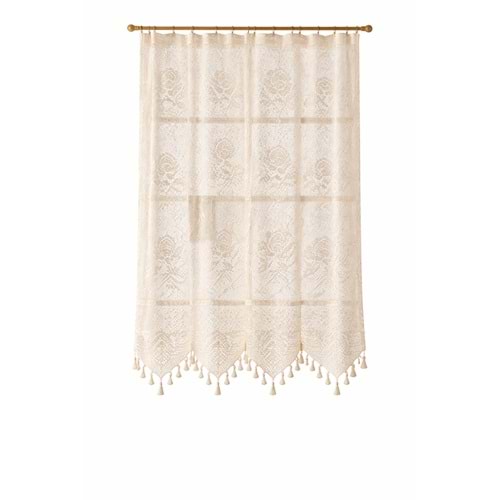 Buldan Tül Perde El İşi Dantelli Gül Desen Rustikli TEK Parcalı (75x160)
