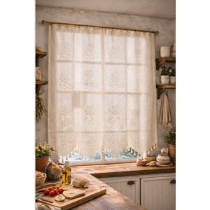 Buldan Tül Perde El İşi Dantelli Gül Desen Rustikli TEK Parcalı (250x160)