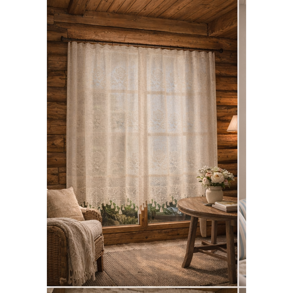 Buldan Tül Perde El İşi Dantelli Gül Desen Rustikli TEK Parcalı (300x160)