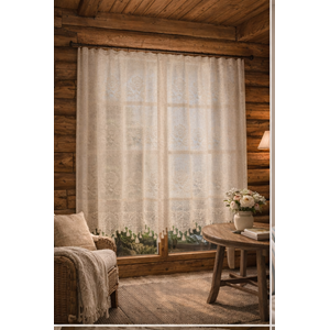 Buldan Tül Perde El İşi Dantelli Gül Desen Rustikli TEK Parcalı (400x160)