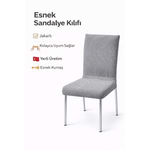 6LI SET Jakarlı Lastikli Eteksiz Sandalye Kılıfı-Wave Gri