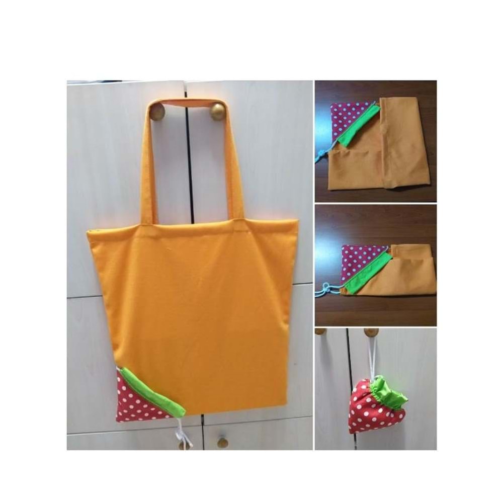 Çilek Çanta, Duck Kumaş Çanta, Alışveriş Torbası (40x50)
