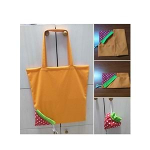 Çilek Çanta, Duck Kumaş Çanta, Alışveriş Torbası (40x50)