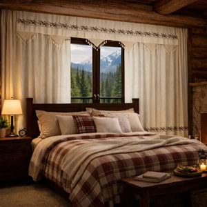 MANDAŞ Kanaviçe işlemeli Buldan Perdesi (2 fon prç +1 valans )150*195)