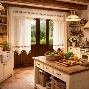 MANDAŞ Kanaviçe işlemeli Buldan Perdesi (2 fon prç +1 valans )175*190)