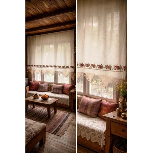 Mandaş El İşi Dantelli Kanaviçe Buldan Perdesi Tek kanat (175*170)