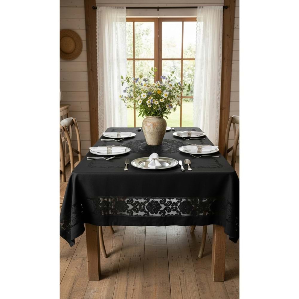 Jumbo Jakar Siyah Sıvı Geçirmez Kumaş Pano 4-6 Kişilik Masa Örtüsü (140x180)