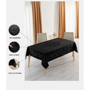 Jumbo Jakar Siyah Sıvı Geçirmez Kumaş Pano 4-6 Kişilik Masa Örtüsü (140x180)