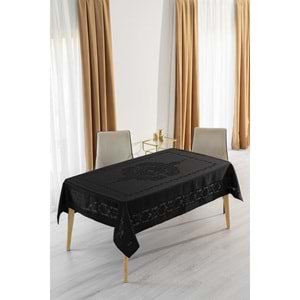 Jumbo Jakar Siyah Sıvı Geçirmez Kumaş Pano 8-10-12 Kişilik Masa Örtüsü (160x220)