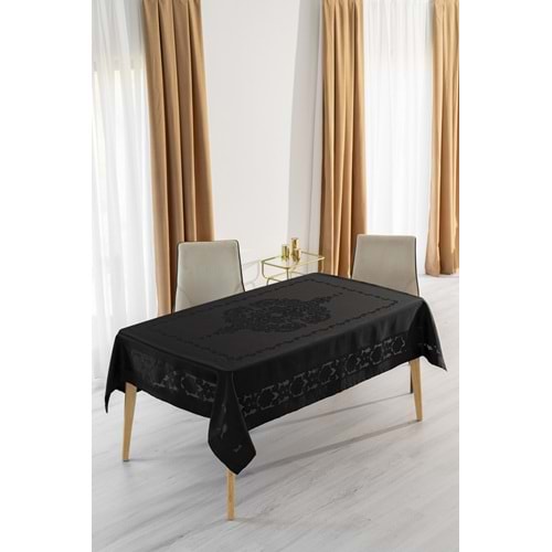 Jumbo Jakar Siyah Sıvı Geçirmez Kumaş Pano 8-10-12 Kişilik Masa Örtüsü (160x220)