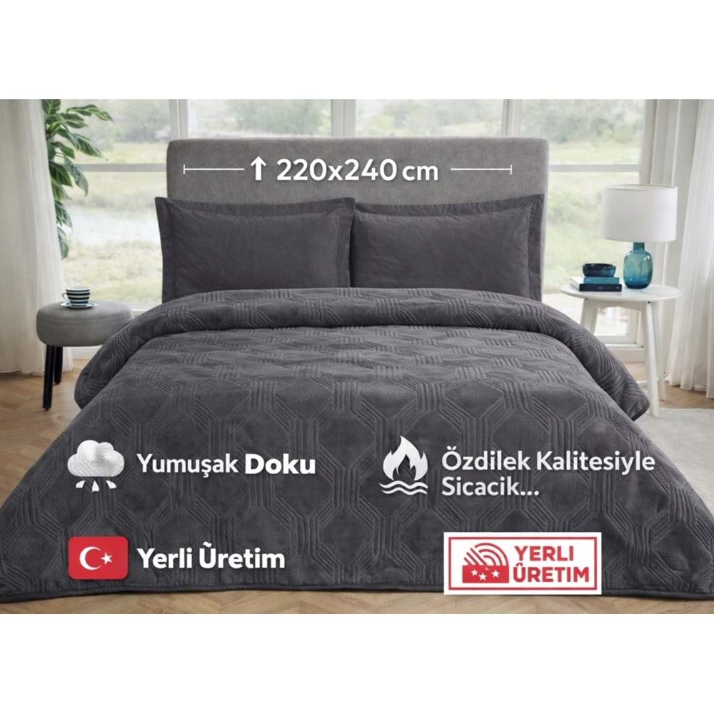 Özdilek Trendy Embos Çift Kişilik Battaniye (220x240)-Art Deco Koyu Gri Yeni
