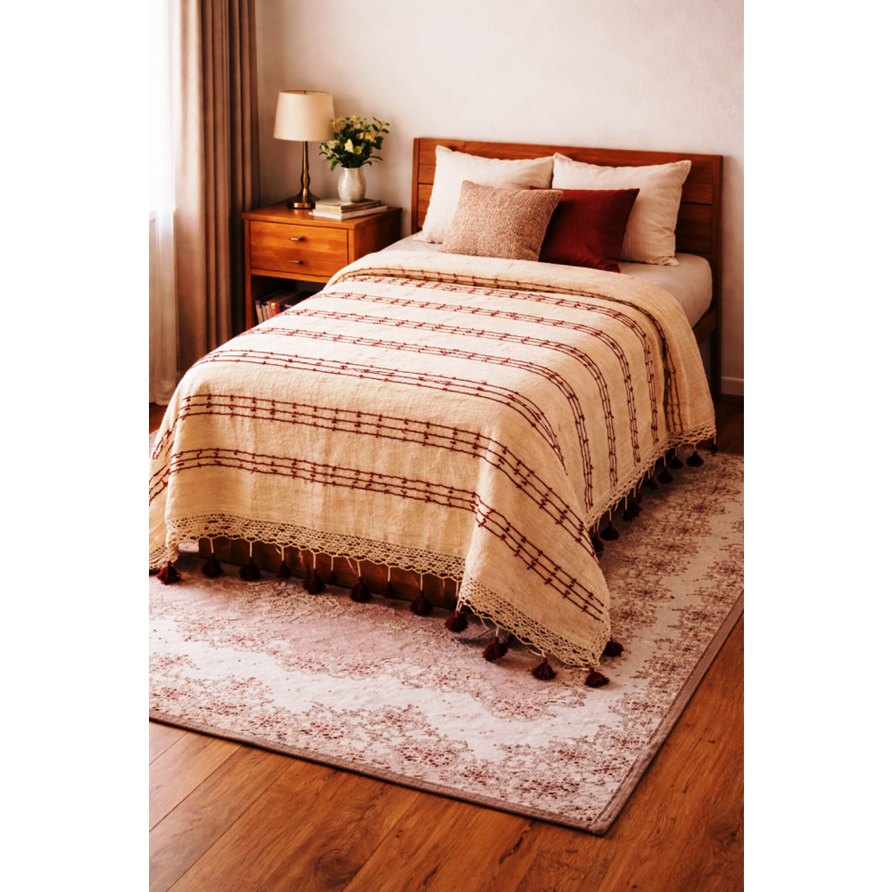 MANDAŞ Şönil El dokuma Tek kişilik Yatak Örtüsü Açık Sarı 1 185*240