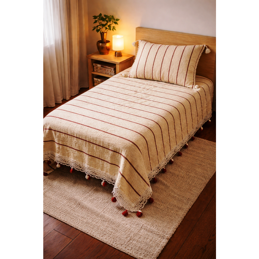 MANDAŞ Şönil El dokuma Tek kişilik Yatak Örtüsü Açık Sarı 2 185*240