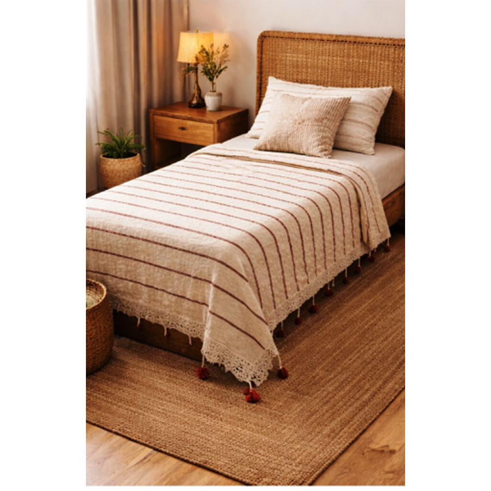 MANDAŞ Şönil El dokuma Tek kişilik Yatak Örtüsü Açık Sarı 2 185*240