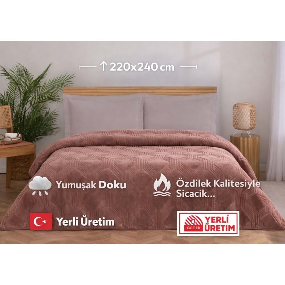 Özdilek Trendy Embos Çift Kişilik Battaniye (220x240)-Art Deco Sıcak Kahve Yeni