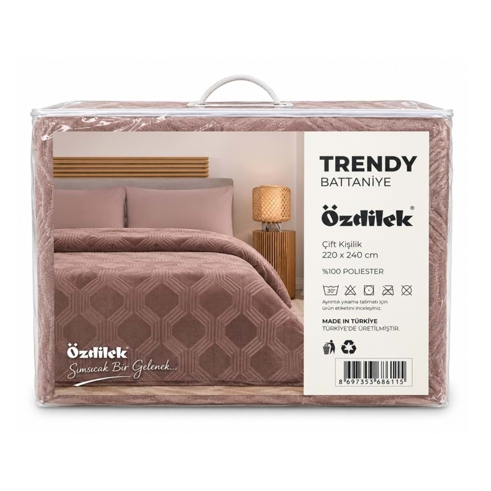 Özdilek Trendy Embos Çift Kişilik Battaniye (220x240)-Art Deco Sıcak Kahve Yeni