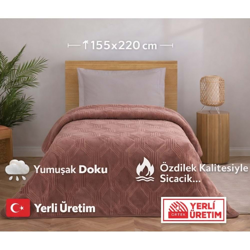 Özdilek Trendy Embos Tek Kişilik Battaniye(155x220)-Art Deco Sıcak Kahve
