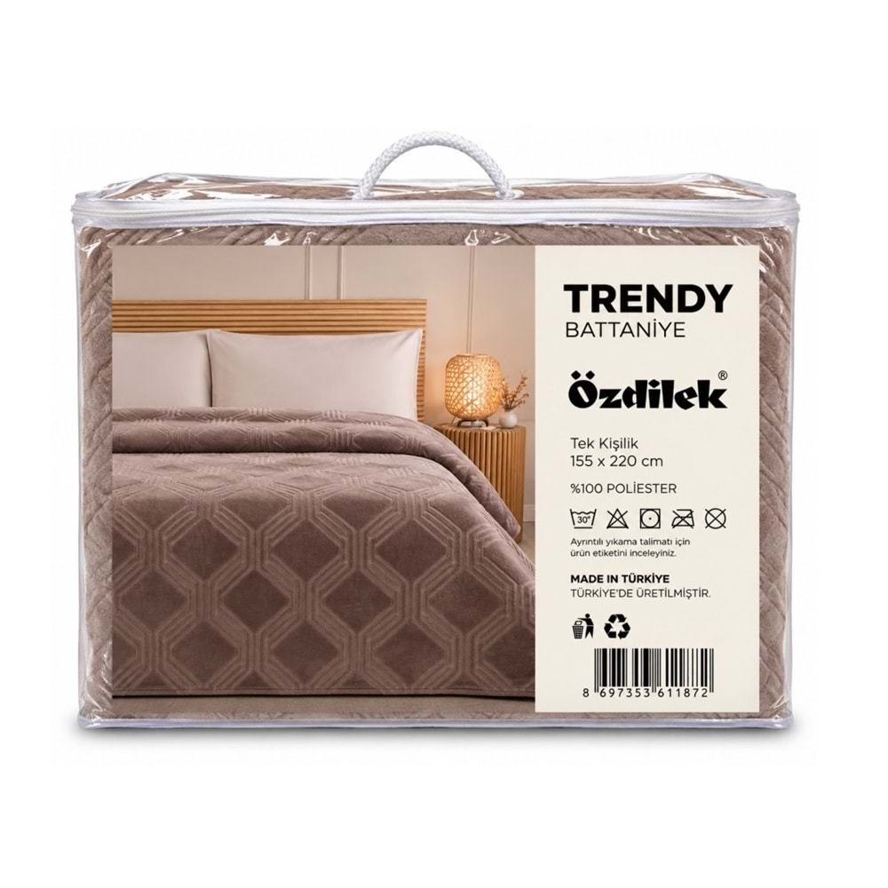 Özdilek Trendy Embos Tek Kişilik Battaniye(155x220)-Art Deco Sıcak Kahve