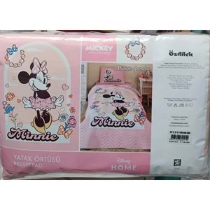 Özdilek Lisanslı Kapitoneli %100 Pamuk Tek Kişilik Çocuk Yatak Örtüsü (160x230)-Minnie Garden Pembe