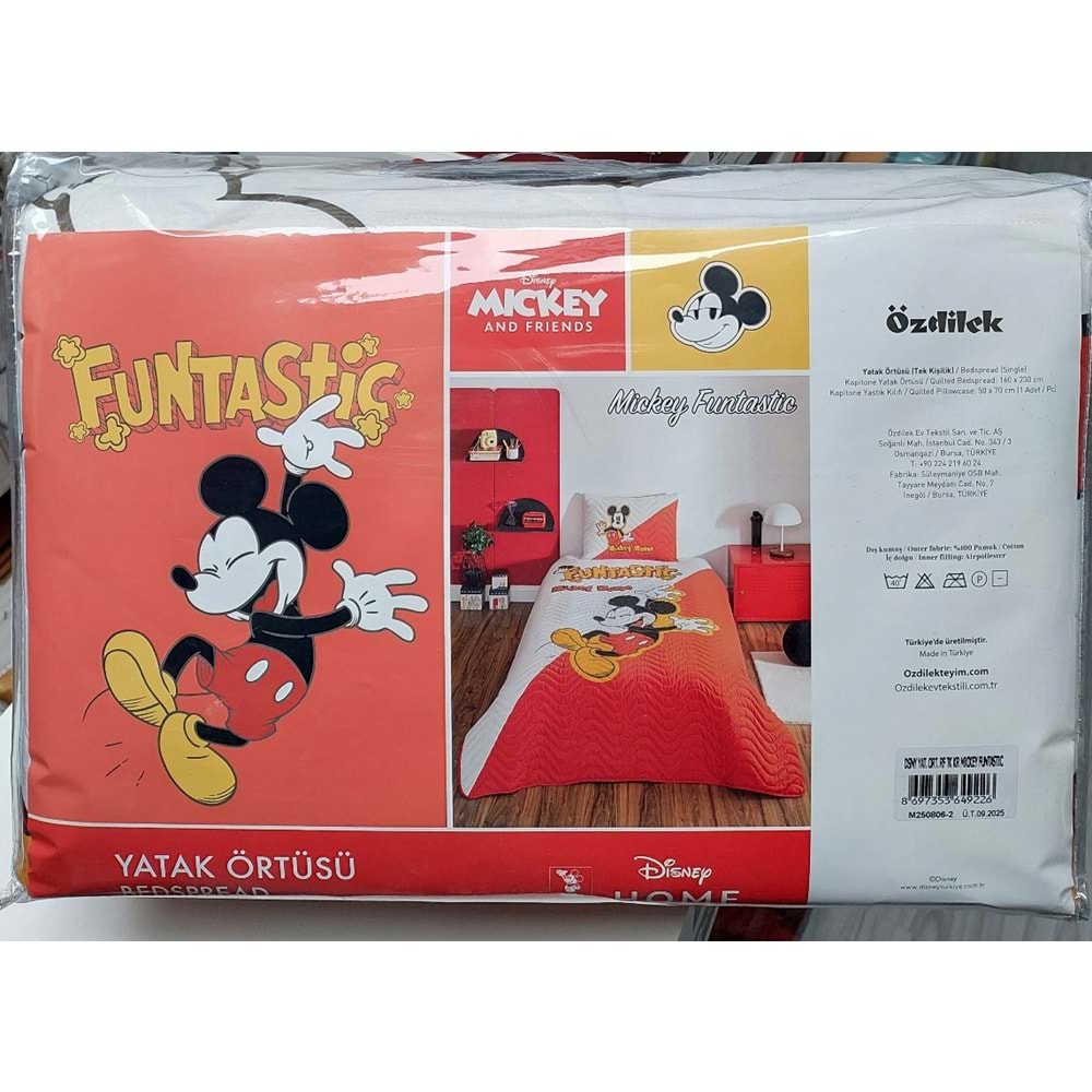 Özdilek Lisanslı Kapitoneli %100 Pamuk Tek Kişilik Çocuk Yatak Örtüsü (160x230)-Mickey Funtastic Krem