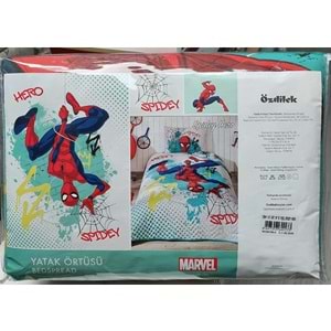 Özdilek Lisanslı Kapitoneli %100 Pamuk Tek Kişilik Çocuk Yatak Örtüsü (160x230)-Spidey Hero Yeşil