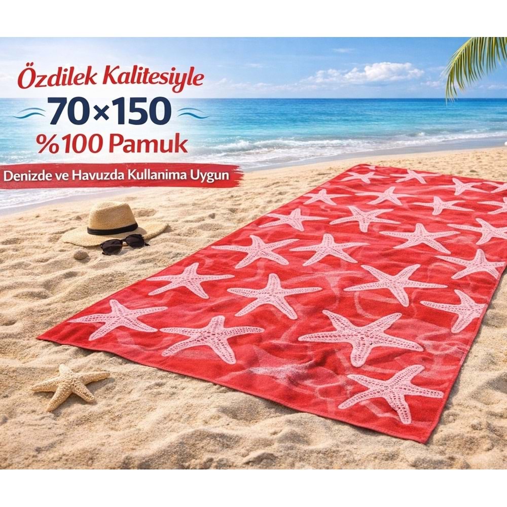 Özdilek Nice Plaj Havlusu (70x150)-Pink Stars