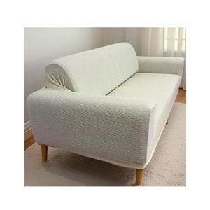 1 Adet Jakarlı (Outlet) Ağaç Kabuğu Krem Streç Kaplama Maxi Çekyat Koltuk Örtüsü