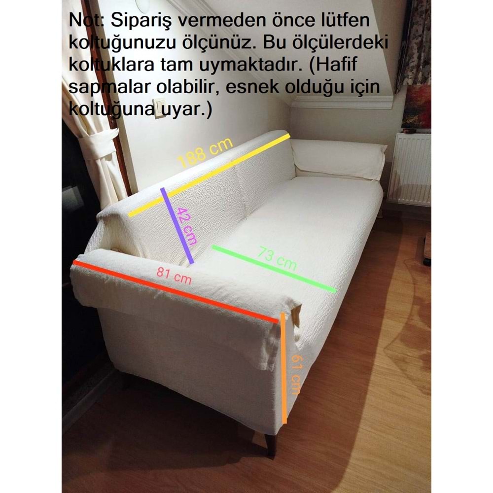 1 Adet Jakarlı (Outlet) Ağaç Kabuğu Krem Streç Kaplama Maxi Çekyat Koltuk Örtüsü