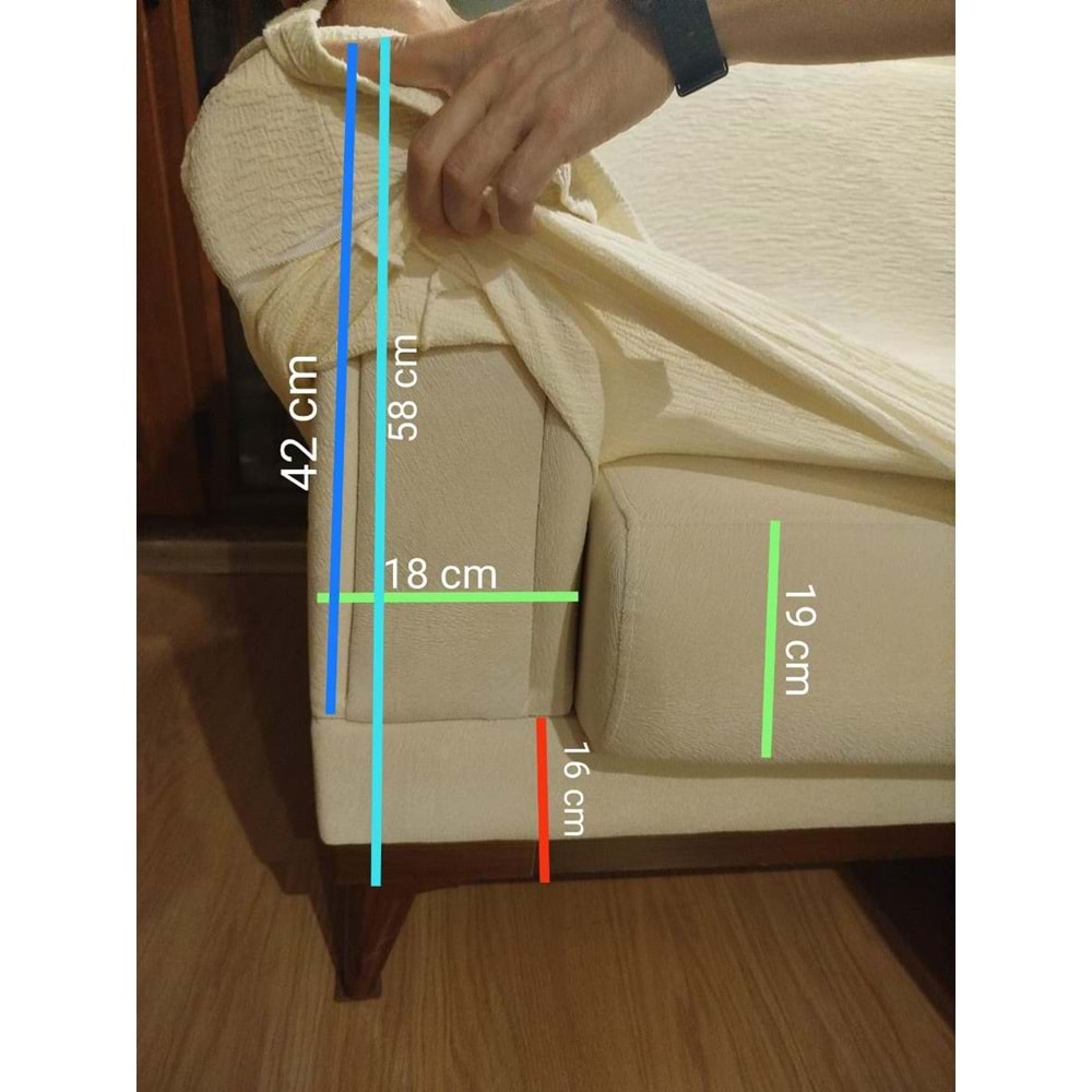 1 Adet Jakarlı (Outlet) Ağaç Kabuğu Krem Streç Kaplama Maxi Çekyat Koltuk Örtüsü