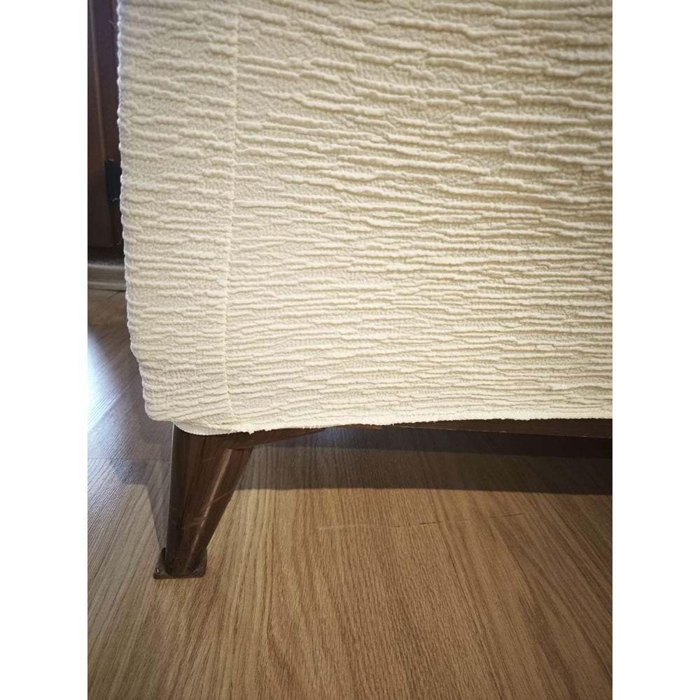 1 Adet Jakarlı (Outlet) Ağaç Kabuğu Krem Streç Kaplama Maxi Çekyat Koltuk Örtüsü