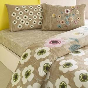 Taç Ranforce -Blyss Bej- Çarşafı Lastikli Çift Kişilik Nevresim Takımı