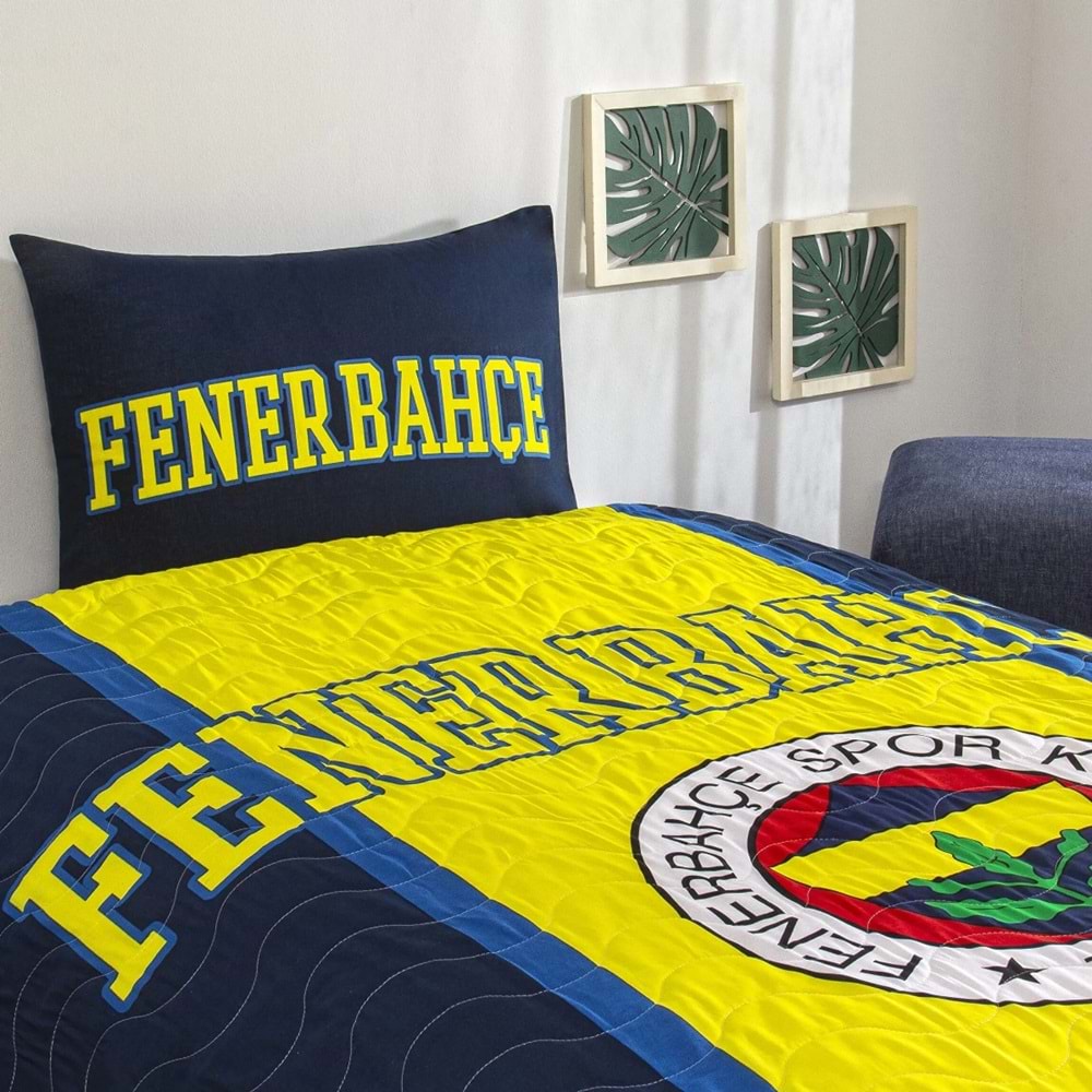 Taç Lisanslı Kapitoneli -Fenerbahçe Kanarya- Lastikli Çarşaflı Tek Kişilik 4 Mevsim Nevresim Takımı