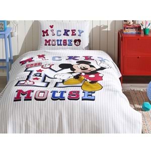 Özdilek Lisanslı Lastikli Çarşaflı Tek Kişilik Çocuk Pike Takımı-Mickey Mouse Collage Gri