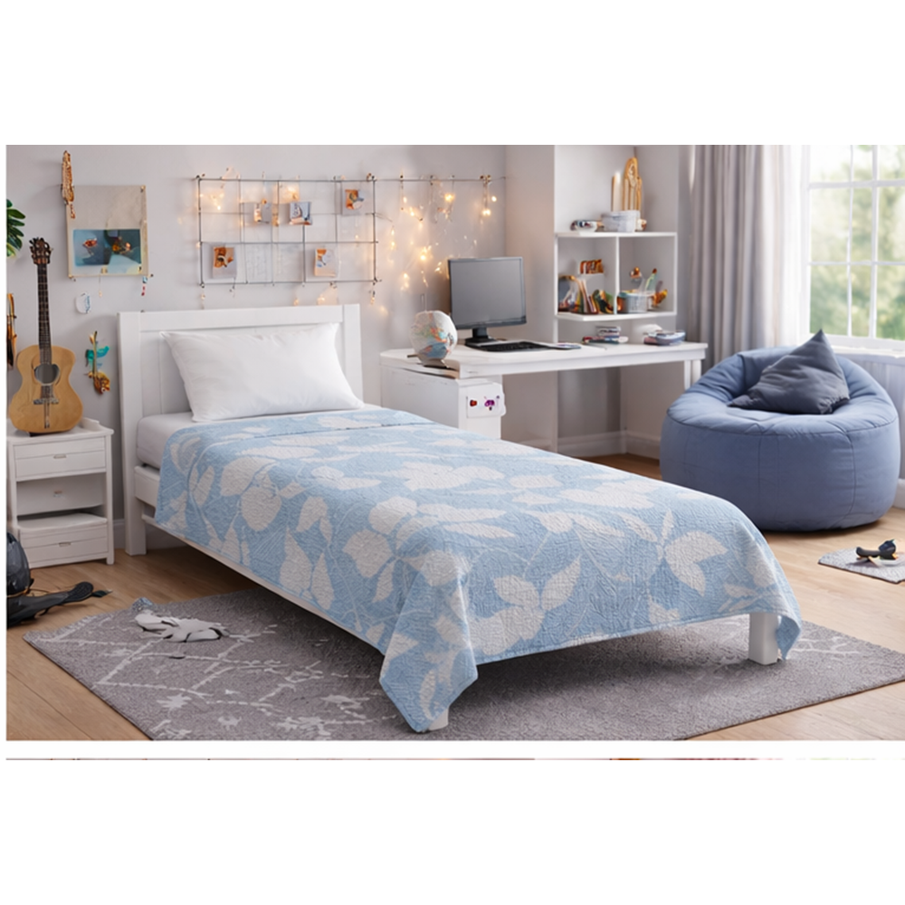 Amazon Ev Pamuk Dokuma Tek Kişilik Pike 160*240 Cm yaprak mavi A18