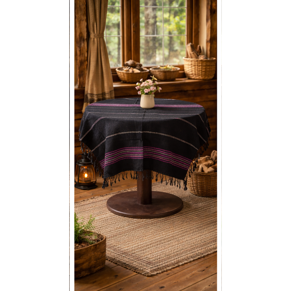 Manisa El Dokuma Hediyelik Fiskos Örtüsü f. İpek doku100*100 SİYAH 2