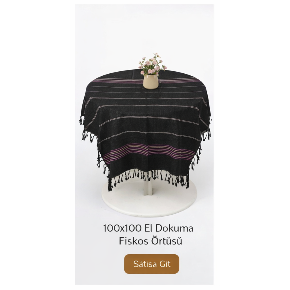 Manisa El Dokuma Hediyelik Fiskos Örtüsü f. İpek doku100*100 SİYAH 2