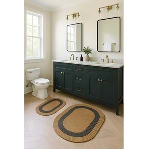 Jüt Hasır 2li Banyo Seti Paspas Takımı bej- ortası kalın siyah